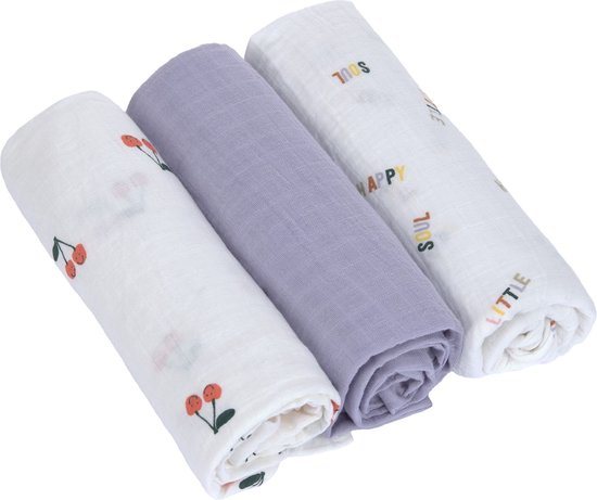 Lässig Hydrofiele luier swaddle doek 3 stuks 85 x 85 cm - Happy fruits cherry