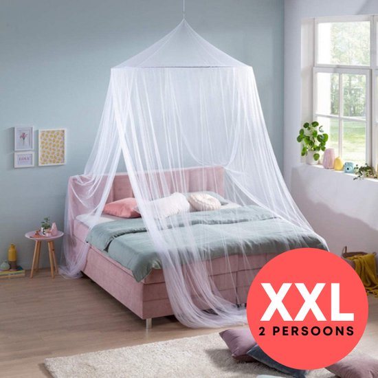 Zavelo Klamboe Big met Extra Grote Spanring Wit MET DEUR XXL - 2 Persoons Klamboe - Reisklamboe - Mosquitonet 2 persoons - Muggennet twee persoons - Voor thuis en op reis - Incl. ophangset en reistas