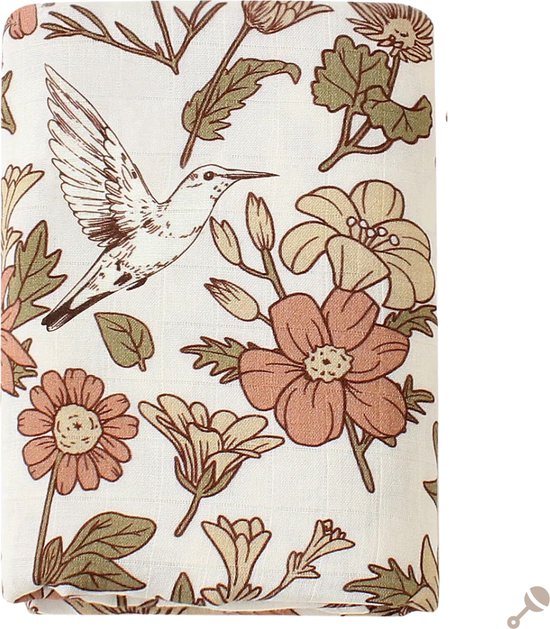 Rammelaar&Co - Hydrofiele Doek XL - 120x120 cm - 70% Bamboe & 30% Katoen - Zacht en Soepel - Grote Bloemen Patroon - Inbakerdoek - Spuugdoek - Kraamcadeau – Inbakeren