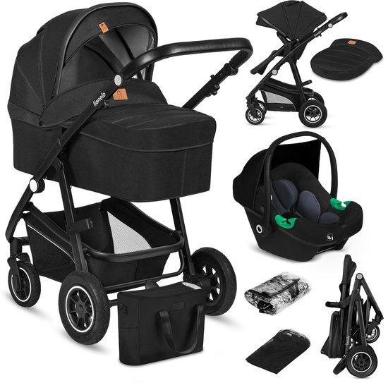 Lionelo Bianka Kinderwagen 3 in 1 - incl. autostoel - 0-22kg - XXL - Buggy 3in1 - Verstelbare duwstang - Opvouwbaar - Accessoireset - XXL zonnekap - Gelagerde wielen - Reiswieg