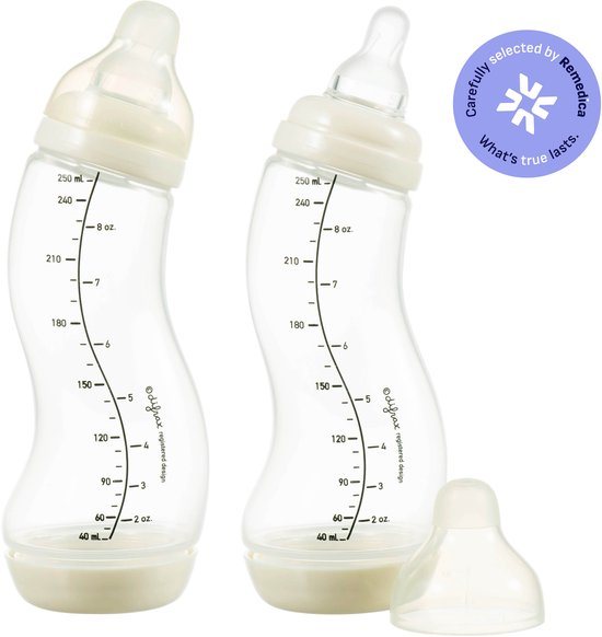Difrax 250 ml Anti Koliek Natural Babyfles - 2 Stuks - Crème