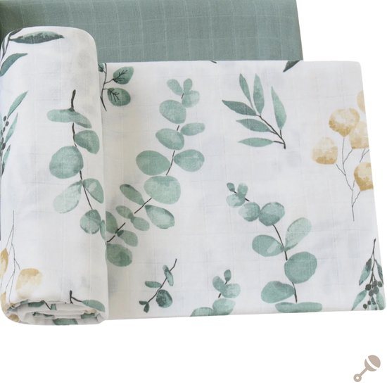 Rammelaar&Co - Hydrofiele Doek XL - 120x120 cm - 70% Bamboe & 30% Katoen - Zacht en Soepel - Eucalyptus patroon - Inbakerdoek - Spuugdoek - Kraamcadeau – Inbakeren