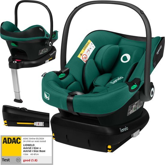 Lionelo Astrid i-Size SET – Autostoeltje 40–87 cm + ISOFIX-Basis – ADAC Getest – R129 i-Size – Memory Foam – Verstelbare Hoofdsteun – Zijdelingse Bescherming – Dri-Seat – Lichtgewicht – Universeel Compatibel