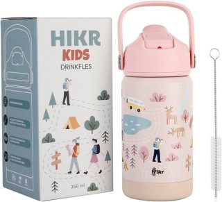 Hikr RVS drinkfles - schoolbeker meisje 350ml - lekvrij met rietje - roze