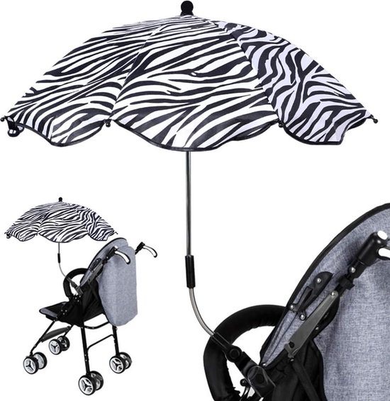 BabySun Parasol voor kinderwagen, parasol voor pasgeborenen, universele zonwering voor pasgeborenen en opvouwbaar, met houder voor eenvoudige montage, zebra