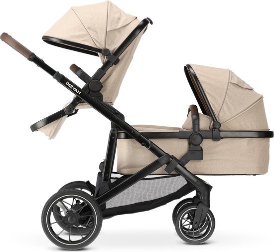 Deryan Evy V2 Kinderwagen - Duo Kinderwagen - Uitbreidbaar - Inclusief reiswieg - Nougat