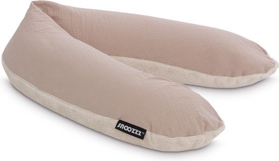 Snoozzz Voedingskussen Premium Kwaliteit - 185 cm – Microparel Vulling – Luxe Draagtas – Wasbare Hoes - Teddy Sand
