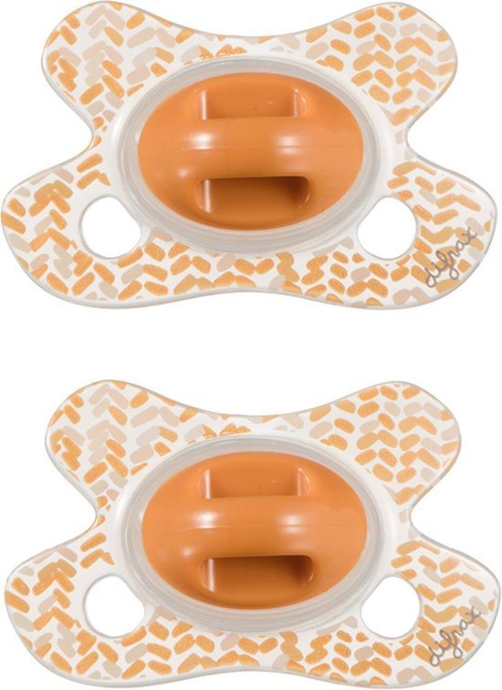 Difrax Natural Fopspeen Newborn - Oranje & Paars & Creme Wit - 2 Stuks, Siliconen Speen, Gemakkelijk te Accepteren