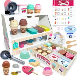 LiasToys - Houten ijs Speelset - keuken speelgoed - ijskraam - speelkeuken - Houten Speelgoed - Montessori - Keuken Accessoires - 3+ - Cadeau voor jongens en meisjes