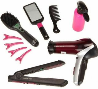 Klein Toys Braun Satin Hair 7 mega speelgoed kappersset - incl. accessoires - zwart - roze