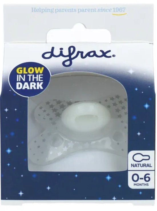 Difrax Fopspeen Natural 0+ mnd Glow In The Dark - 2 x - Voordeelverpakking