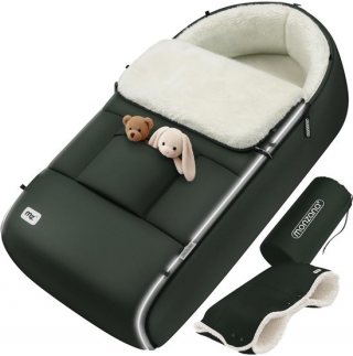 Monzana Baby Voetenzak met Handwarmers – Ritssluiting 90x60cm - Grijs/Groen