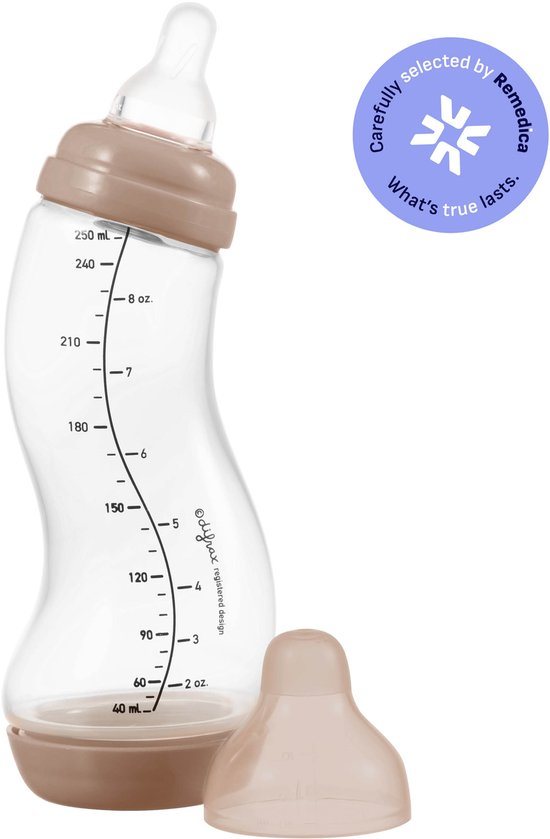 Difrax Natural S-Babyfles - 250 ml - Koffiebruin - Anti Colic