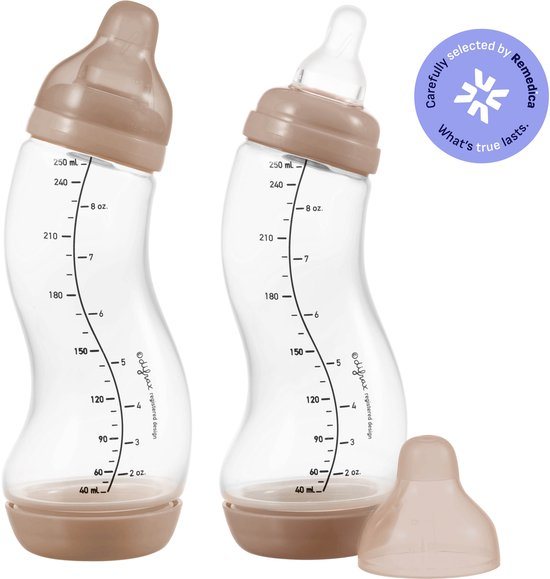 Difrax 250 ml Anti Koliek Natural Babyfles - 2 Stuks - Koffiebruin