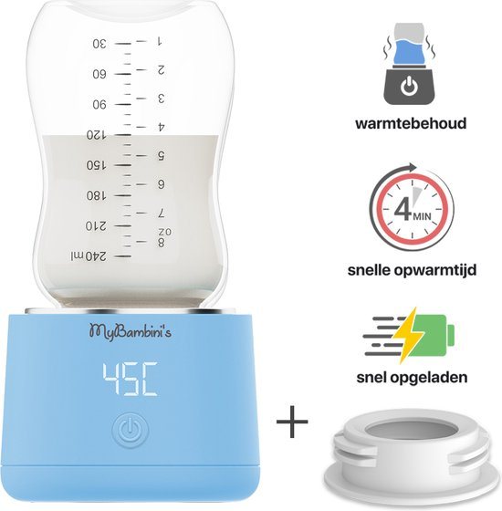 MyBambini's Flessenwarmer Pro™ - Draagbare Baby Flessenwarmer voor Onderweg - Blauw - Geschikt voor Smalle Hals Flessen van Dr. Brown's, Difrax, Medela & Nanobebe