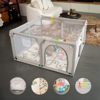 EWAC Grondbox – Top kwaliteit - Stevig - Eenvoudig - Twee formaten - 127x127cm - 180x150cm - Inclusief Dubbelzijdige Speelmat – Baby Speelbox met 50x Speelballen - Kinderbox - Babybox - Box voor baby's - Kruipbox - Baby box - Playpen - Grijs