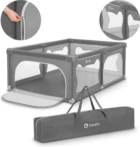 Lionelo Willow - Box voor baby's - 2 afsluitbare zij-ingangen - zeer grote speelruimte - 4 zuignappen op de hoeken