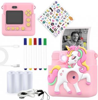 Denver Kindercamera Full HD met Printer - Selfie Camera - 20MP - Digitale Camera Kinderen - Foto - Video - Spelletjes - KPC1363 Roze