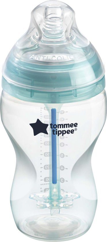 Tommee Tippee Anti-Colic zuigfles, tepelspeen met langzame uitstroomsnelheid en uniek anti-koliek ontluchtingssysteem, 340 ml, verpakking van 1 stuk