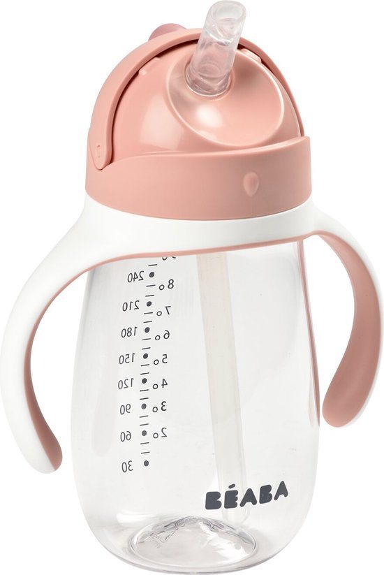 Béaba Drinkbeker - Rietjesbeker 300 ml - Lekvrij - Verwijderbare Handvatten - Vanaf 8 maanden - Roze