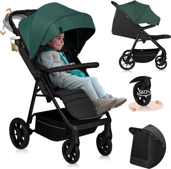 Lionelo Mira - Kinderwagen - Wandelwagen - Voor Kinderen tot 22 kg - Voorwielen 360° - Verstelbare Rugleuning & Handgreep - Waterdichte XXL Luifel met UPF50+ - 5-Puntsgordel - Grote Off-Road Wielen - Volledige Schokdemping - Compact Opvouwbaar