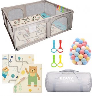 Grondbox – Top kwaliteit - Stevig - Eenvoudig - Twee formaten - 180x150cm - Inclusief Dubbelzijdige Speelmat – Baby Speelbox met 50x Speelballen - Kinderbox - Babybox - Box voor baby's - Kruipbox - Baby box - Playpen - Grijs