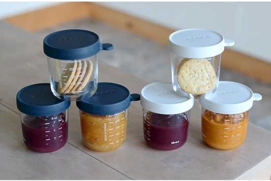 BEABA Pack 6 glazen porties (250 ml donkerblauw / 250 ml lichte nevel)