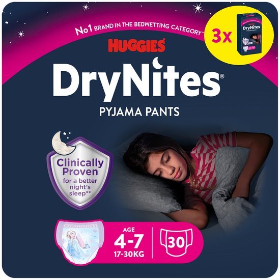Huggies DryNites luierbroekjes - meisjes - 4 tot 7 jaar (17 - 30 kg) - 30 stuks - voordeelverpakking