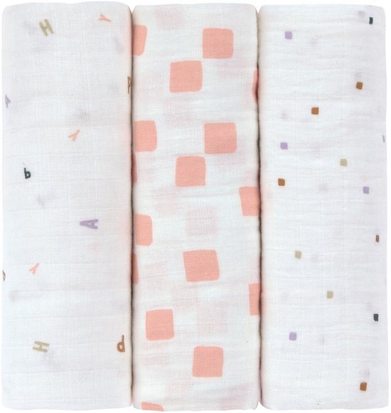 Lässig Hydrofiele luier Swaddle & Burp Doek L GOTS (3 stuks) - Happy Fruits - Peach