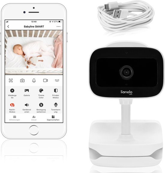 Lionelo Babyline Go White - Draadloze elektronische babyfoon - Tweerichtingscommunicatie - 180 graden - nachtmodus tot 8 meter