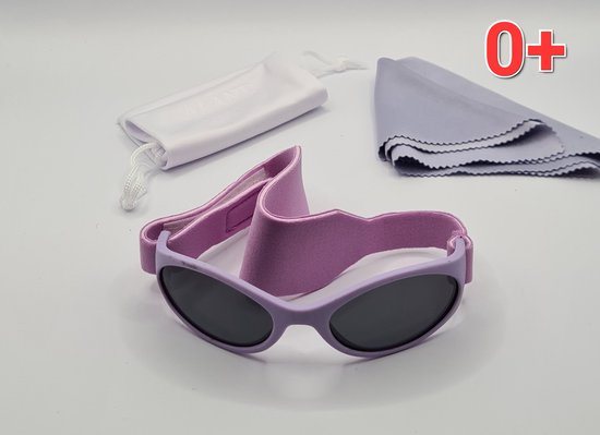 Babyzonnebril maat 2-18 maanden / antislip baby bril K 111 kat 3 UV 400 / paarse montuur + getinte grijze lenzen / kraamcadeau meisje / baby glasses / lunettes de soleil bébé / Aland optiek / zonnebril kind pasgeboren jongen of meisje