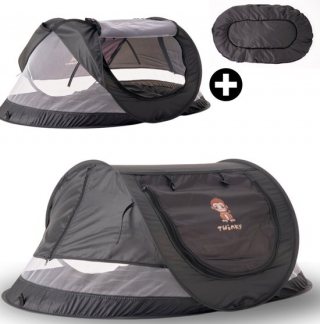 Twinky Campingbedje met Matras – Luxe Pop-Up Reisbedje & Baby Tentje XL voor Baby en Peuter – 110x65 CM – Zwart