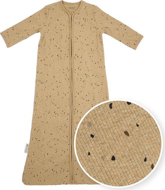 Meyco Baby Rib Mini Spot baby slaapzak met mouwen - toffee melange - 110cm - 1.0 TOG