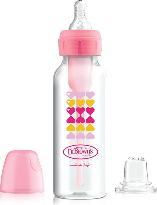 Dr. Brown’s Bottle to Sippy Starter Kit Babyfles - Smalle halsfles - 250 ml - Roze