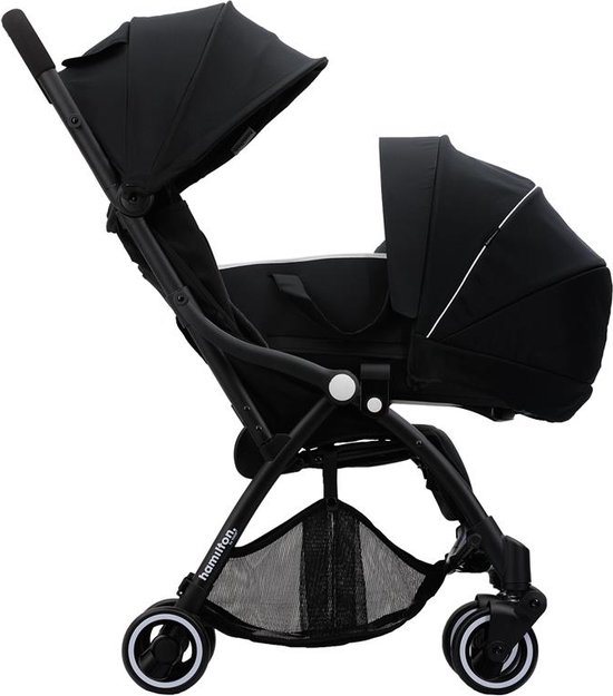 Hamilton by Yoop S1 Plus Buggy met monteerbare Premium Wieg – 2 in 1 wandelwagen – Compacte Stroller met MagicFold™ Technologie – Geschikt van 0 maanden tot 4 jaar – Kinderwagen – Zwart/Antraciet