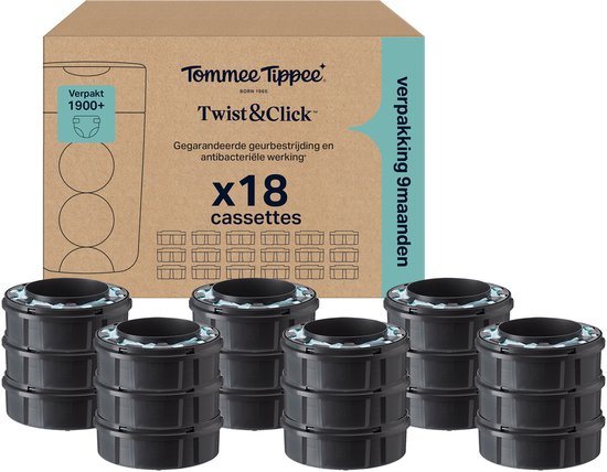 Tommee Tippee Twist & Click luieremmer navullingen - verpakking met 18 stuks - 18 x 10,5 m navulcassettes