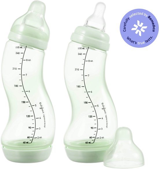 Difrax 250 ml Anti Koliek Natural Babyfles - 2 Stuks - Lichtgroen