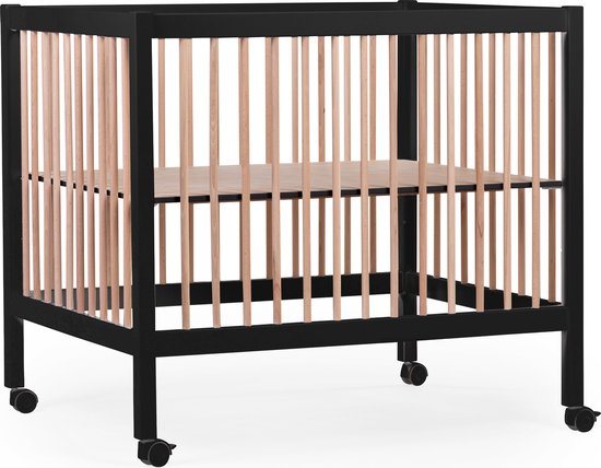 Childhome Park 97 Box met wieltjes - Verstelbaar op 3 hoogtes - Hout – Zwart/naturel - 98 x 78 x 82 cm