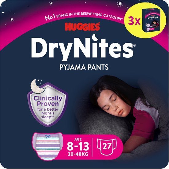 Huggies DryNites luierbroekjes - meisjes - 8 tot 13 jaar (30-48 kg) - 27 stuks - voordeelverpakking