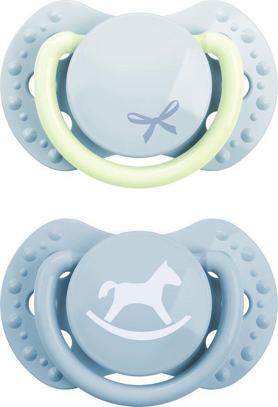 Difrax LOVI Dynamische Fopspeen - Newborn - Lichtblauw & Glow in the dark - 2 Stuks