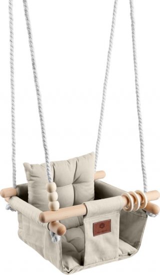 Luxe Baby / Kinder Schommel voor binnen of buiten! - Baby Swing Zandkleur - Schommelstoel inclusief Zachte Kussens, Veiligheidsriem en Bevestigingsmaterialen - Gemonteerd Verzonden! BEKEND VAN TV!