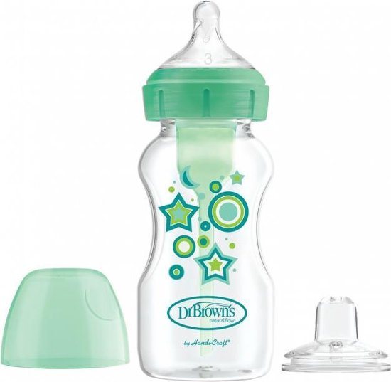 Dr. Brown’s Bottle to Sippy Starter Kit Babyfles - Brede halsfles - 270 ml - Groen