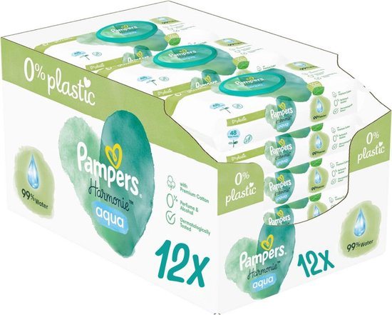 Pampers Harmonie Aqua babydoekjes - 576 billendoekjes - 12 x 48 doekjes - 0% plastic