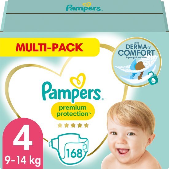 Pampers Premium Protection Luiers - Maat 4 (9-14 kg) - 168 Stuks - Multi-Pack