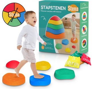 Stena Stapstenen + Zandzakjes + Kleurenrad - Stapelstenen - Rivierstenen - Voor Kinderen - Stepping Stones - Balansstenen - Balansspeelgoed - Heuveltoppen - Educatief/Montessori Speelgoed - Evenwicht