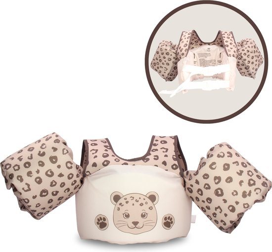JT Products Puddle Jumper Panter – Zwembandjes – Zwemvest – Reddingsvest Kind - Kinderen van 2 tot 6 jaar - 15 tot 30 kg – Drijfvest – Zwemvleugels – Zwemmen – Swimtrainer – Zwemgordel – Zwemkurk - Verstelbaar – Beige – Dubbele Sluiting – One Size