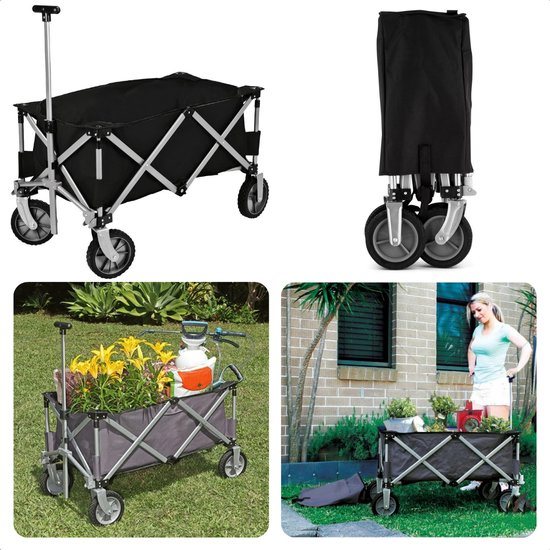 Stevige Opvouwbare Bolderkar - Strandkar Opvouwbaar - Polyester - Zwart - Inclusief EBOOK