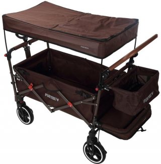 FUXLIFE by FUXTEC CT850 Bolderkar Kinderwagen - Opvouwbaar - Bruin | Comfortabel & Veilig - Met Zonnedak & Handkar - Max. 75kg