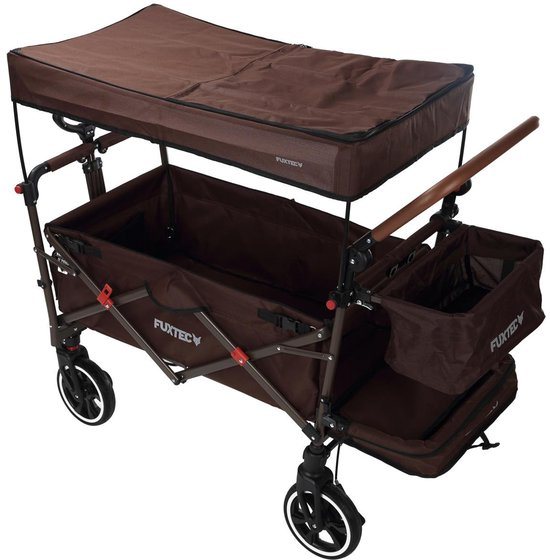 FUXLIFE by FUXTEC CT850 Bolderkar Kinderwagen - Opvouwbaar - Bruin | Comfortabel & Veilig - Met Zonnedak & Handkar - Max. 75kg