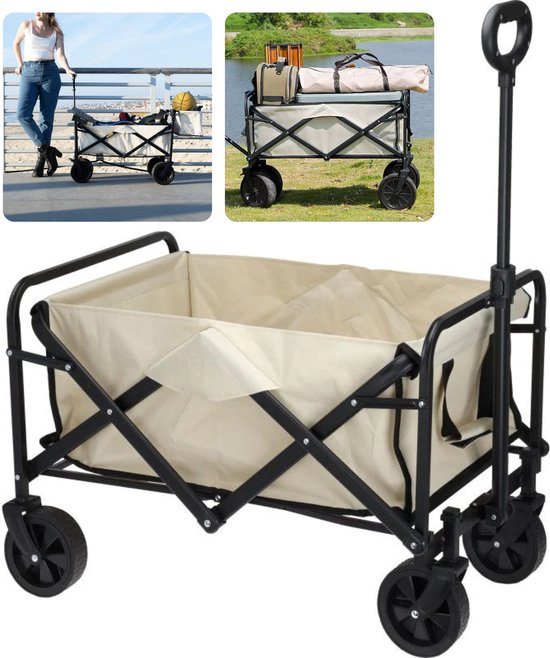 Bolderkar - Strandkar met Wielen - Bolderwagen - Opvouwbare Outdoor Transportkar voor Stranduitjes - Handige Strandwagen met Handvat - 73x51x92cm - Beige